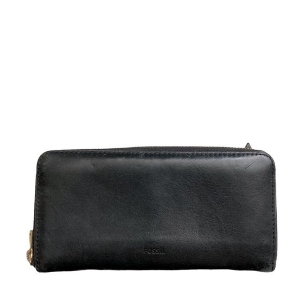 Fossil black leather zipper clutch wallet
